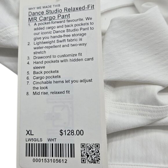 Lululemon Pant Women XL White Dance Studio Relaxed Fit Mid Rise Cargo Athleisure - Picture 3 of 9